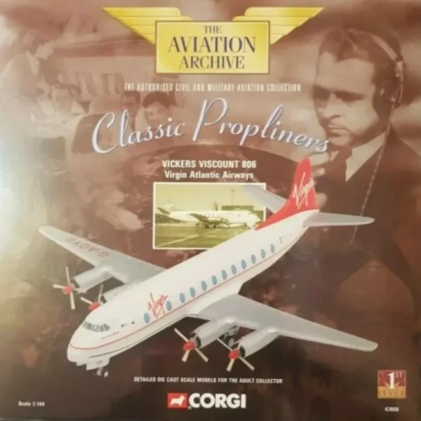 Corgi 47606 1:144 Virgin Atlantic Vickers Viscount 806 - Miniature Marvels: Airplane Models & Painted Dice* Airplane Model