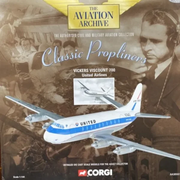 Corgi AA30502 1:144 Vickers Viscount 700 United Airlines - Miniature Marvels: Airplane Models & Painted Dice* Airplane Model