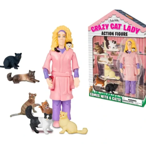 Clearance CRAZY CAT LADY Action Figure with 6 Cats - Hysterical Gag Gift - Archie McPhee - Miniature Marvels: Airplane Models & Painted Dice Egpull