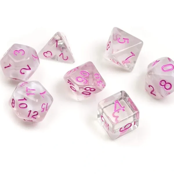 Shop Dice Set: White Cloud, Pink Ink SDZ 0002-09 - Miniature Marvels: Airplane Models & Painted Dice Dice