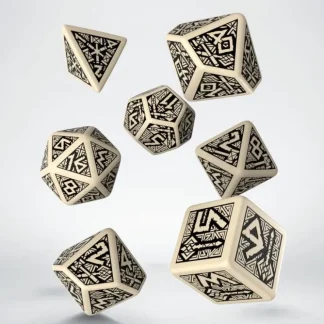 Sale Dwarven Beige & Black Dice Set (7) QWS SDWA18 - Miniature Marvels: Airplane Models & Painted Dice Dice