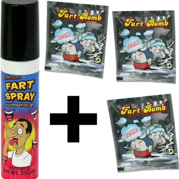 Clearance 1 Fart Spray Can + 3 Fart Bombs - Combo Gag Prank Set - Miniature Marvels: Airplane Models & Painted Dice Egpull