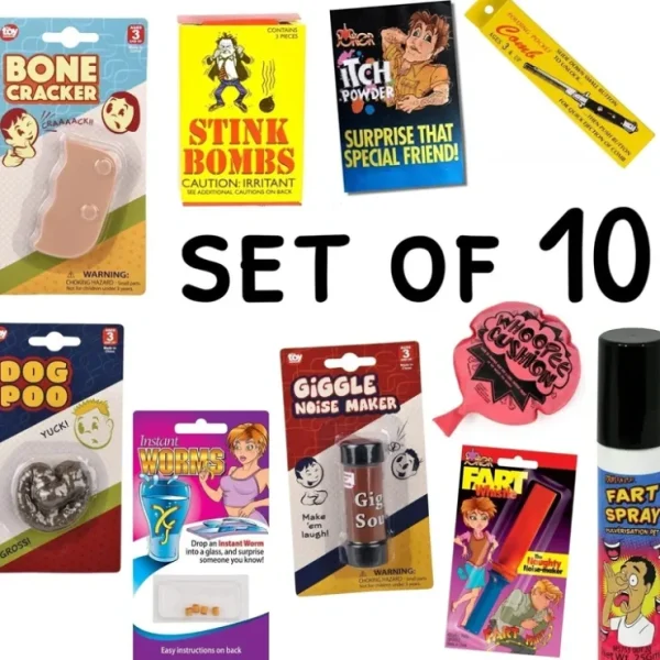 Flash Sale 10 GaG's & Pranks - Ultimate Set - Fart Spray-Itch-Poo-Stink Bombs-Whistle-Etc. - Miniature Marvels: Airplane Models & Painted Dice Egpull