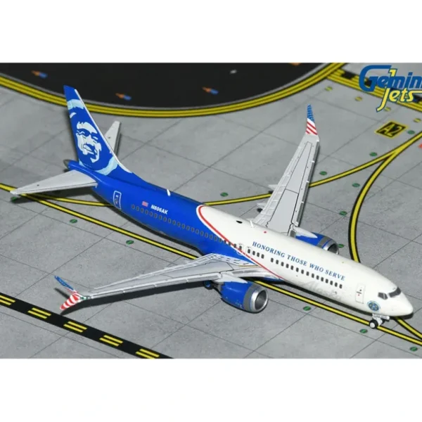 Gemini Jets GJASA2258 1:400 Alaska Airlines Boeing 737 MAX 8 N806AK "Honoring Those Who Serve" - Miniature Marvels: Airplane Models & Painted Dice* Airplane Model