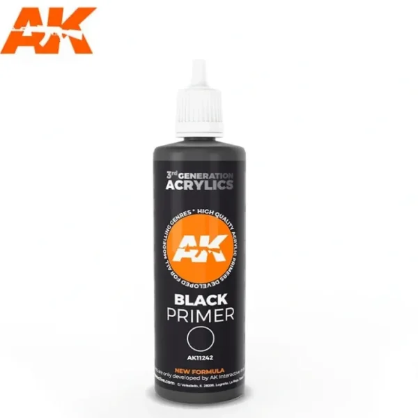 Flash Sale 3Gen Acrylics: Black Primer 100ml LTG AK-11242 - Miniature Marvels: Airplane Models & Painted Dice Paint