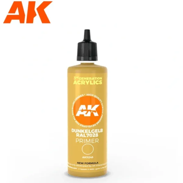 3Gen Acrylics: Dark Yellow Primer 100ml LTG AK-11245 - Miniature Marvels: Airplane Models & Painted Dice* Shop All