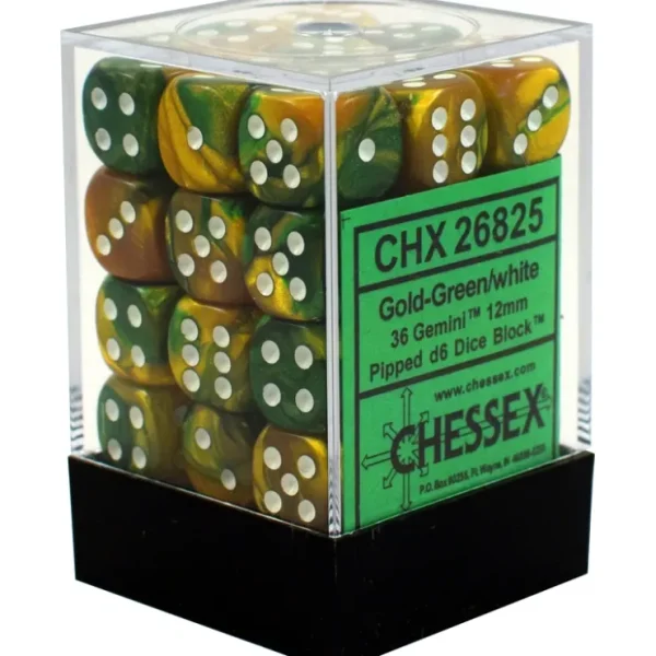 Store Gold-Green / White: Gemini 36d6 12mm Dice Block CHX 26825 - Miniature Marvels: Airplane Models & Painted Dice Dice