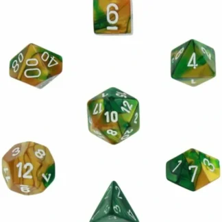 Online Gold-Green / White: Gemini Polyhedral Dice Set (7's) CHX 26425 - Miniature Marvels: Airplane Models & Painted Dice Dice