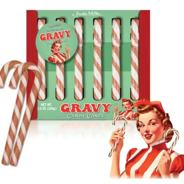 Hot GRAVY Flavored Candy Canes - Bizarre Savory Goodness! Gag Joke - Archie McPhee - Miniature Marvels: Airplane Models & Painted Dice Egpull