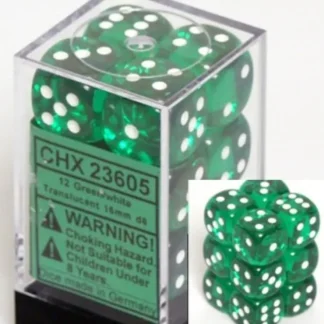 Fashion Green with White: Translucent 12d6 16mm Dice Set CHX 23605 - Miniature Marvels: Airplane Models & Painted Dice Dice