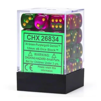 New Green-Purple / Gold: Gemini 36d6 12mm Dice Block CHX 26834 - Miniature Marvels: Airplane Models & Painted Dice Dice