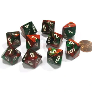 Outlet Green-Red / White: Gemini d10 Dice Set (10's) CHX 26231 - Miniature Marvels: Airplane Models & Painted Dice Dice