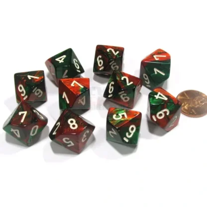 Outlet Green-Red / White: Gemini d10 Dice Set (10's) CHX 26231 - Miniature Marvels: Airplane Models & Painted Dice Dice