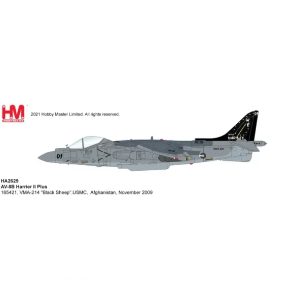Hobby Master HA2629 1:72 Av-8B Harrier II Plus "Black Sheep" - Miniature Marvels: Airplane Models & Painted Dice* Airplane Model