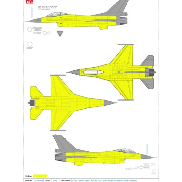 Hobby Master HA38036B 1:72 F-16V F-16V "Yellow Viper" ROCAF, 2023 (with decals for different airplanes) - Miniature Marvels: Airplane Models & Painted Dice* Airplane Model