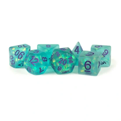 Fashion Icy Opal 16mm Resin Poly Dice Set: Teal with Purple Numbers MET 608 - Miniature Marvels: Airplane Models & Painted Dice Dice