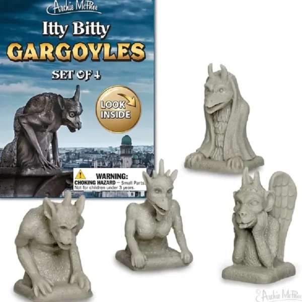 New Itty Bitty Gargoyles - (box of 4) Miniature Decoration Figurines - Archie McPhee - Miniature Marvels: Airplane Models & Painted Dice Egpull