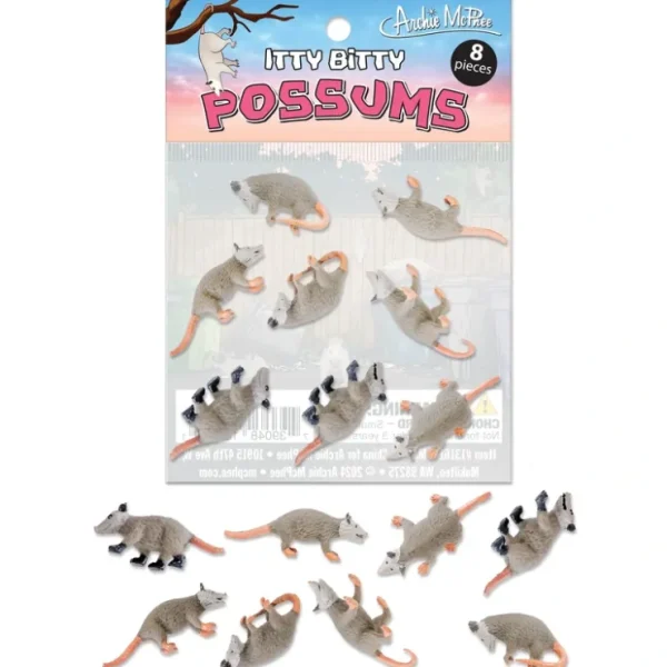 Shop Itty Bitty Possums (Bag of 8) - Miniature Animal Figurine Toys - Archie McPhee - Miniature Marvels: Airplane Models & Painted Dice Egpull