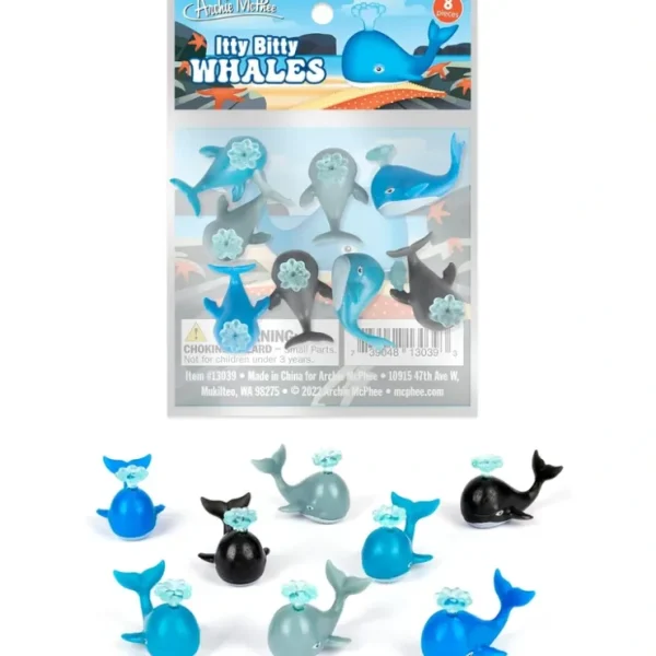 Store Itty Bitty Whales (Bag of 8) - Mini Moby Ocean Mammal Figurines - Archie McPhee - Miniature Marvels: Airplane Models & Painted Dice Egpull