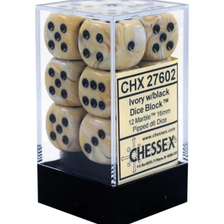 Hot Ivory / Black: Marble 12d6 16mm Dice Block CHX 27602 - Miniature Marvels: Airplane Models & Painted Dice Dice