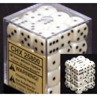 Discount Ivory with Black: Opaque 36d6 12mm Dice Block CHX 25800 - Miniature Marvels: Airplane Models & Painted Dice Dice