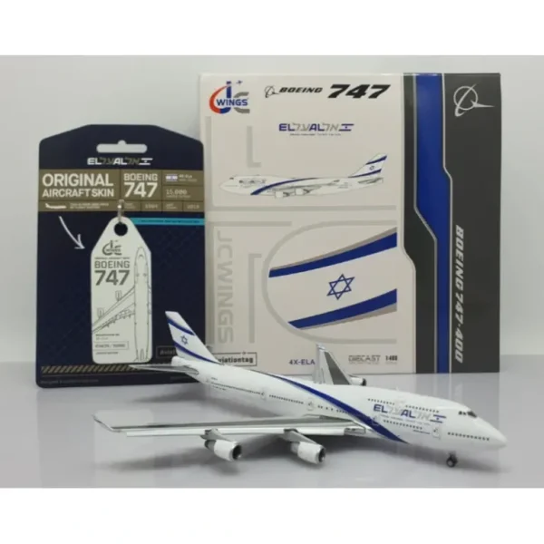 JC Wings XX40108A 1:400 El Al Boeing 747-400 (With Aviationtag) (Flaps Down) - Miniature Marvels: Airplane Models & Painted Dice* Airplane Model