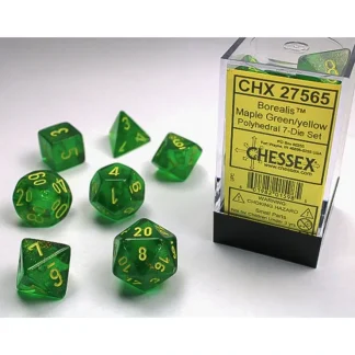 Hot Maple Green / Yellow: Borealis Polyhedral Dice Set (7's) CHX 27565 - Miniature Marvels: Airplane Models & Painted Dice Dice