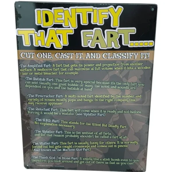 Cheap Metal Tin Sign "IDENTIFY THAT FART" Funny Gag Office Bedroom Wall Decor #D-101 - Miniature Marvels: Airplane Models & Painted Dice Egpull