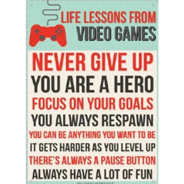 Hot Metal Tin Sign "Life Lessons From Video Games" Funny Gamer Wall Decor #B-101 - Miniature Marvels: Airplane Models & Painted Dice Egpull