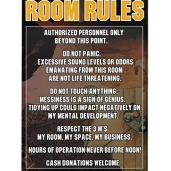 Discount Metal Tin Sign "Room Rules" Funny Bedroom / Office / Man Cave Wall Decor #B-101 - Miniature Marvels: Airplane Models & Painted Dice Egpull