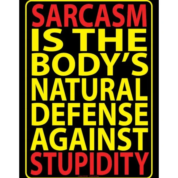 Sale Metal Tin Sign "Sarcasm Is The Body's Natural Defense Against Stupidity" #E-101 - Miniature Marvels: Airplane Models & Painted Dice Egpull