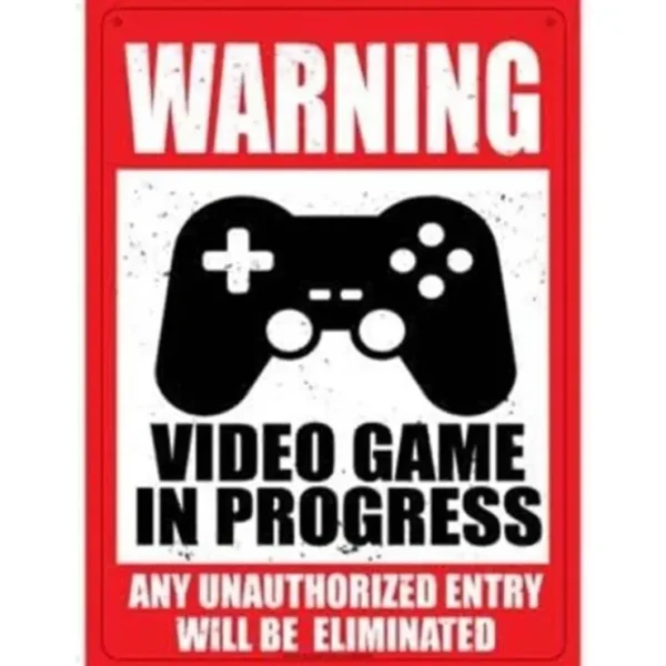 Shop Metal Tin Sign "Warning: Video Game in Progress" Gamer Bedroom Wall Decor #F-101 - Miniature Marvels: Airplane Models & Painted Dice Egpull