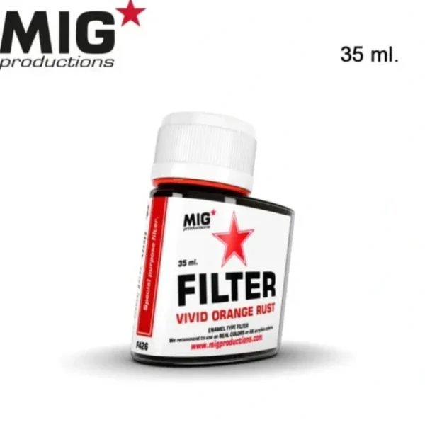 New MIG Productions: Filter - Vivid Orange Rust 35ml LTG AK-F426 - Miniature Marvels: Airplane Models & Painted Dice Paint
