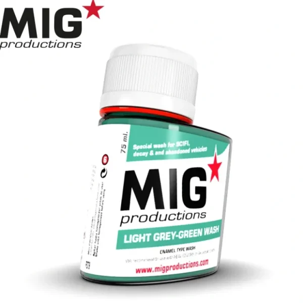 Shop MIG Productions: Light Grey-Green Wash 75ml LTG AK-P279 - Miniature Marvels: Airplane Models & Painted Dice Paint