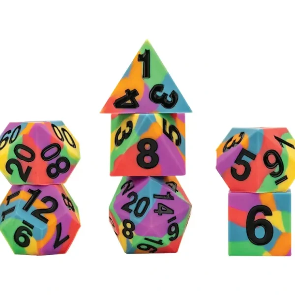 Fashion 16mm Pride Sharp Edge Silicone Rubber Poly Dice Set: Rainbow Flag (7) - Miniature Marvels: Airplane Models & Painted Dice Dice