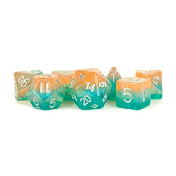 Best 16mm Resin Poly Dice Set: Layered Stardust Sunset MET 766 - Miniature Marvels: Airplane Models & Painted Dice Dice