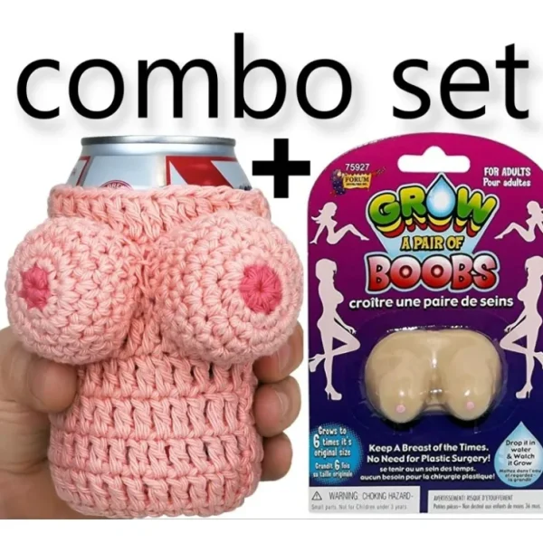 New Nana's Boobie Knitted Beer Can Bottle Cooler Holder + 1 Grow Boobs ~ COMBO SET - Miniature Marvels: Airplane Models & Painted Dice Egpull