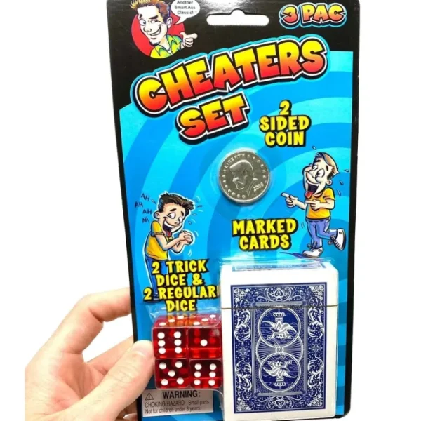 New 3pc CHEATERS SET - Marked Playing Cards - 2 Sided Coin - Magic Trick Dice Prank - Miniature Marvels: Airplane Models & Painted Dice Egpull