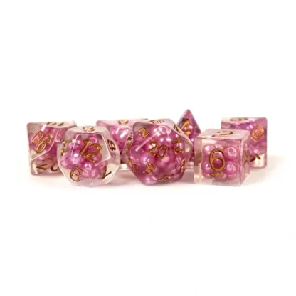 Online Pearl Dice Pink w/ Copper Numbers 16mm Resin Poly Dice Set MET 691 - Miniature Marvels: Airplane Models & Painted Dice Dice