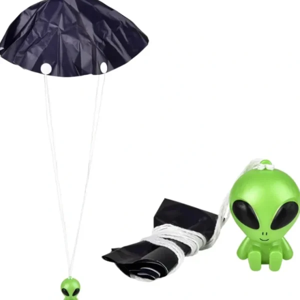 Fashion 4 Piece - 1.75" Galactic Green Alien Paratrooper - UFO Parachute Child Toy Gifts - Miniature Marvels: Airplane Models & Painted Dice Egpull