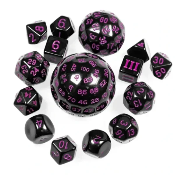 15 Piece Set - Black with Purple Numbers - Miniature Marvels: Airplane Models & Painted Dice* Shop All