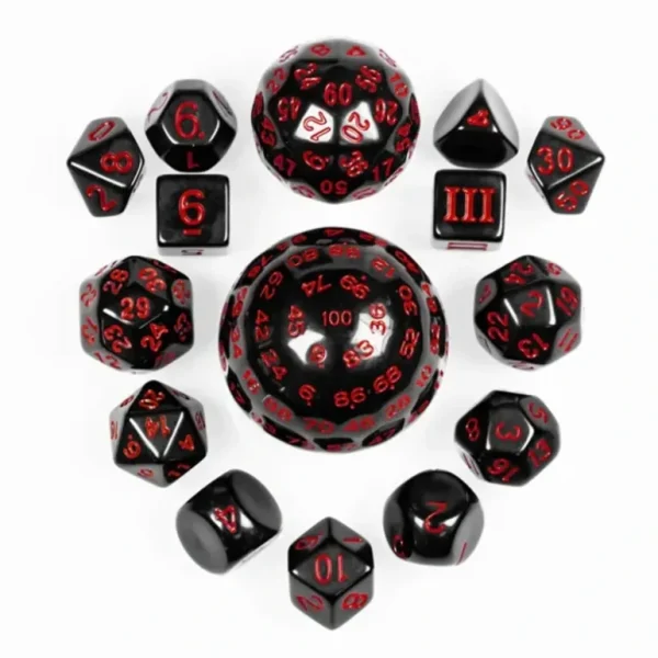 15 Piece Set - Black with Red Numbers - Miniature Marvels: Airplane Models & Painted Dice* Shop All
