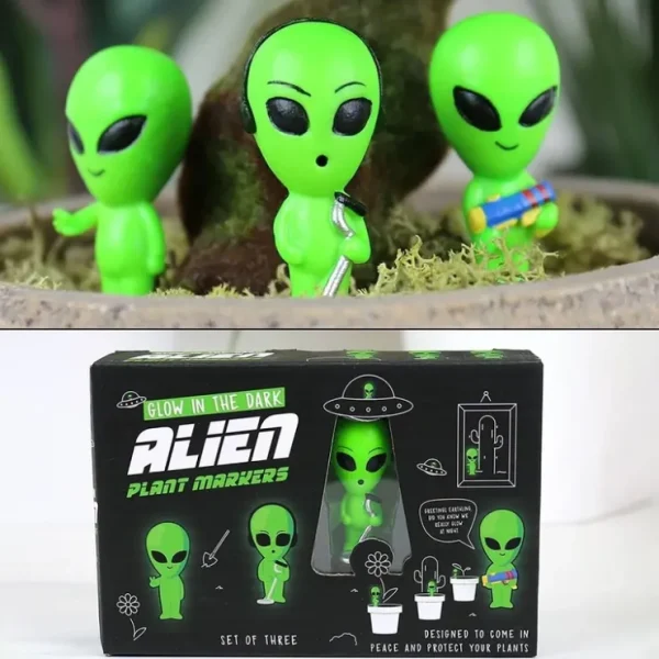 Shop 3pk Alien Statues Mini Plant Pot "Glow in Dark" Planter Decoration Markers - Miniature Marvels: Airplane Models & Painted Dice Egpull