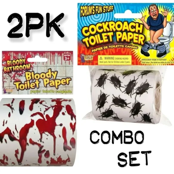 Clearance 2pk BLOODY & COCKROACH Toilet Paper Rolls - Party Bathroom Spooky Scary Horror - Miniature Marvels: Airplane Models & Painted Dice Egpull