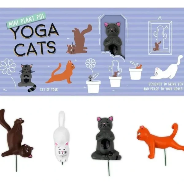 Shop 4-pk Mini Plant Pot Yoga Cat Statues - Cute Garden Planter Marker Decorations - Miniature Marvels: Airplane Models & Painted Dice Egpull