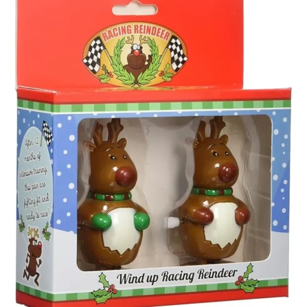 Flash Sale 2pk Racing Reindeers - Hilarious Holiday Christmas Wind Up Stocking Stuffer Toys - Miniature Marvels: Airplane Models & Painted Dice Egpull