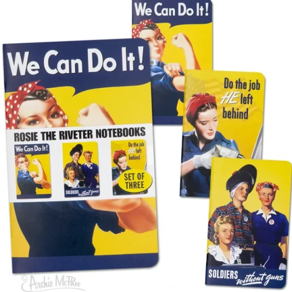 Cheap 3PK Rosie the Riveter Notebook Journals School Kitchen Note Pads - Archie McPhee - Miniature Marvels: Airplane Models & Painted Dice Egpull