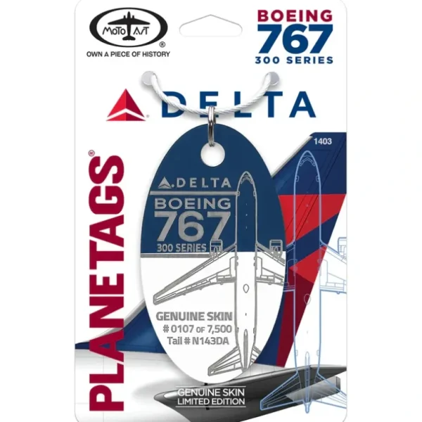 Plane Tags Delta Airlines Boeing 767 N143DA (Blue/White) - Miniature Marvels: Airplane Models & Painted Dice* Airplane Model