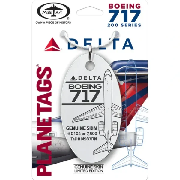 Plane Tags Delta Airlines Boeing 717 N987DN (White) - Miniature Marvels: Airplane Models & Painted Dice* Airplane Model