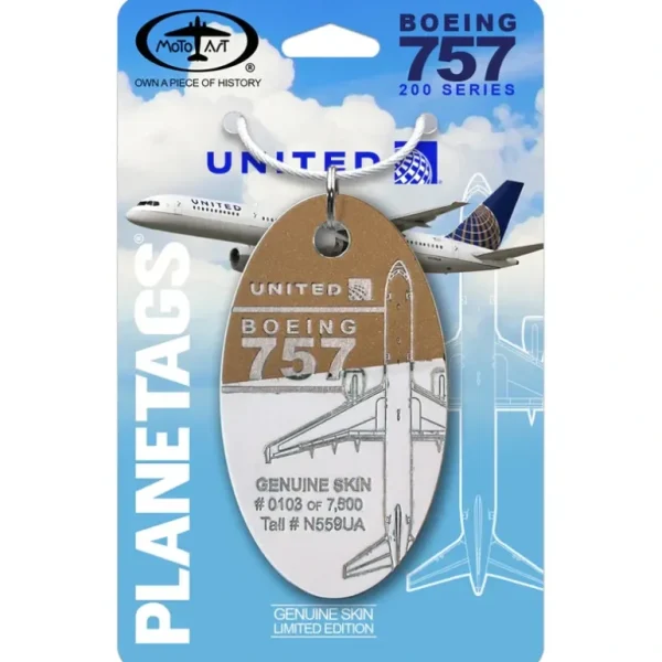 Plane Tags United Airlines Boeing 757 N559UA (White/Gold) - Miniature Marvels: Airplane Models & Painted Dice* Airplane Model